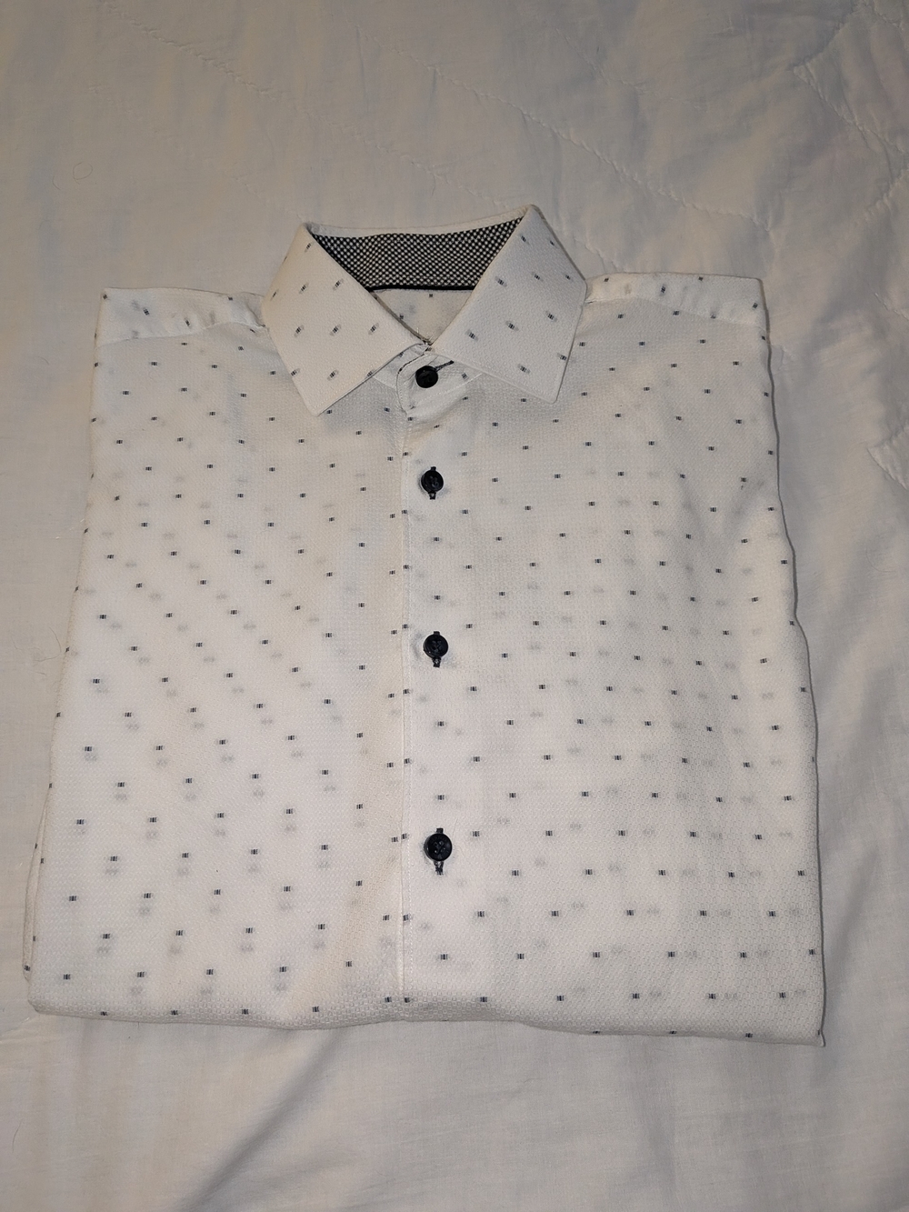 Bertigo White Dress Shirt with Black Micro Dot Pattern Size Medium